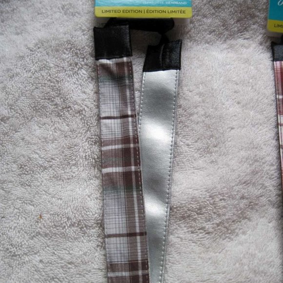 3 Goody Glam Wide Reversible Shiny Silver Pleather Plaid School Girl Headbands - Picture 5 of 9